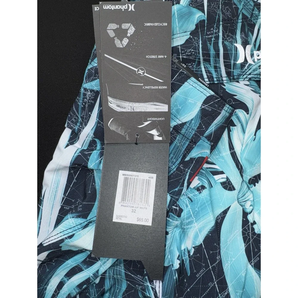 NWT Hurley Phantom JJF Board Shorts Trunks Mens 30x9 Floral Map Grid Print